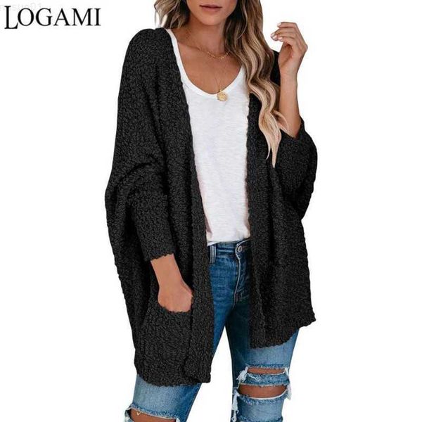

women's sweaters logami loose bat sleeve pocket cardigan women autumn winter warm sweater woman coat l230718, White;black