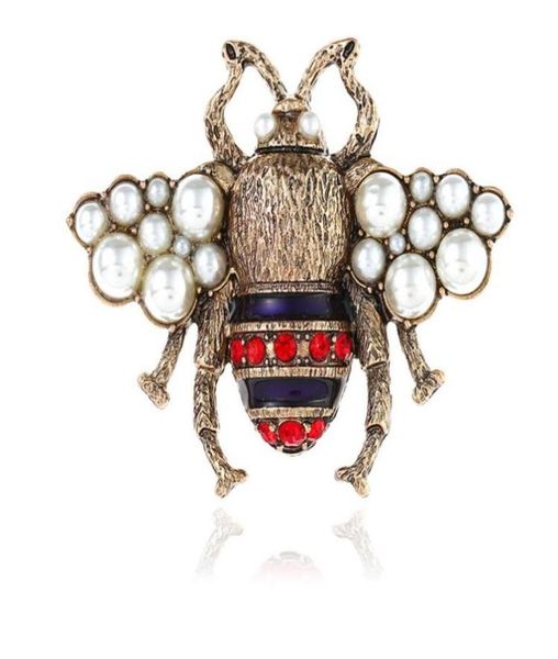 

varole for women bee shaped brooch with big pearl crystal rhinestone unique 18k gold plated9904928, Gray