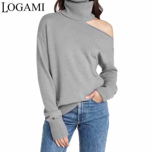 

women's sweaters logami turtleneck one shoulder knit sweater autumn winter pullover women jumper l230718, White;black
