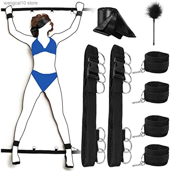 

set bondage restraint kit 8 pcs adjustable bed restraints leather bondage sets toys with fetish for women and couples t230718, Red;black