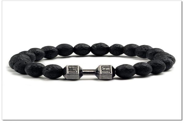 

lava bracelet black volcanic stone beads bracelets for women men fitness barbell jewelry mens bracelets1257653, Golden;silver