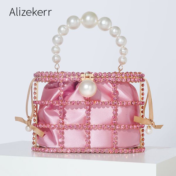 

evening bags crystal metal evening clutch bags women luxury boutique pearl handle hollow out purse and handbags bridal wedding 230717
