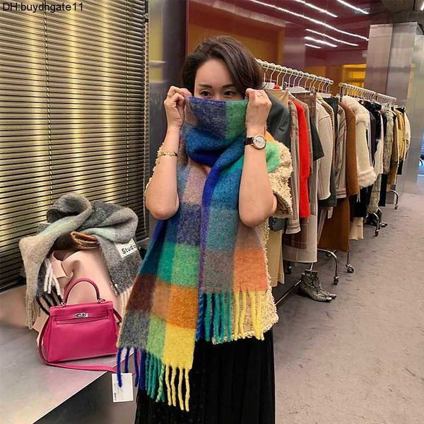 

q8ta scarves ac brand rainbow mohair wool shawl plaid fashion women men wool shawl lady luxury scarves, Blue;gray