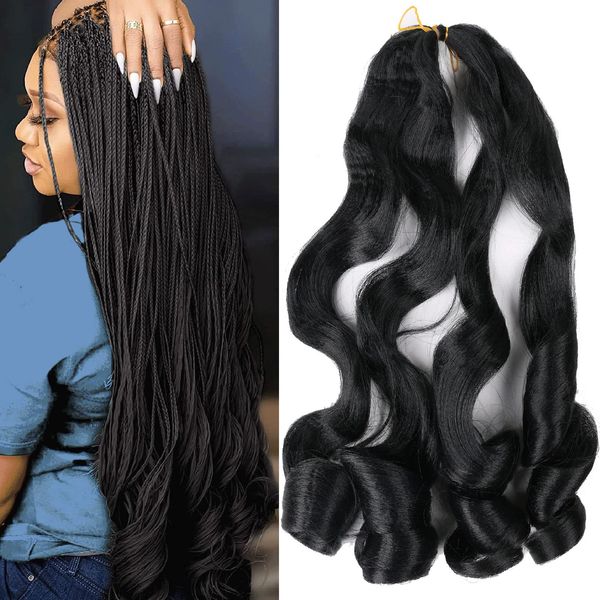 

french curl braiding hair 22 inch bouncy loose wavy braiding hair 75g/pack french braiding hair crochet hair pre stretched with curly ends l, Black