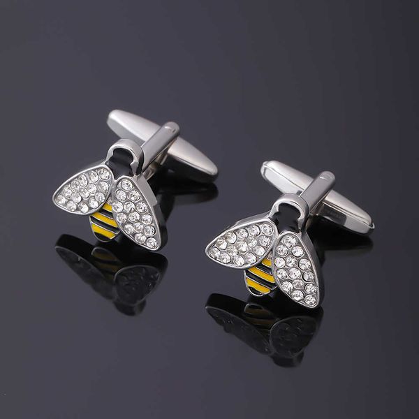 

cuff links ol pretty bumble bee cufflinks white rhinestone yellow black enamel honeybee cuff links shirt suit tuxedo sleeve button hkd230718, Silver