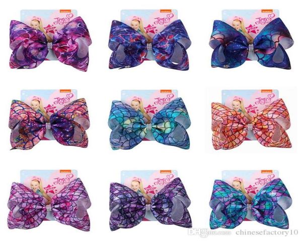

jojo siwa hair bow hairpins mermaid grosgrain 8 inch bowknot girls hairband 11 colors barrettes accessories2859916, Slivery;white