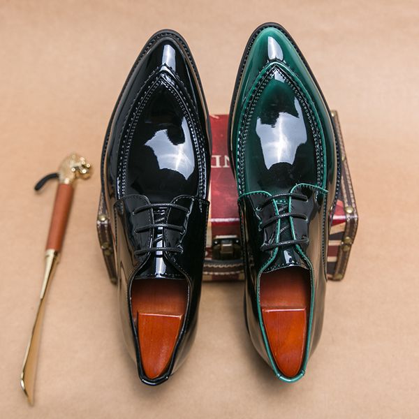 

dress shoes italian oxford shoes for men luxury patent leather wedding shoes pointed toe dress leather shoes classic original derbies shoes, Black