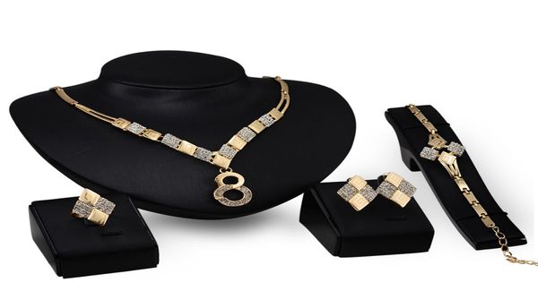 

african style jewelry set fashion women rhinestone party jewelry luxury bridal 18k gold plated geometric wedding jewelry 4piece s3195381, Slivery;golden