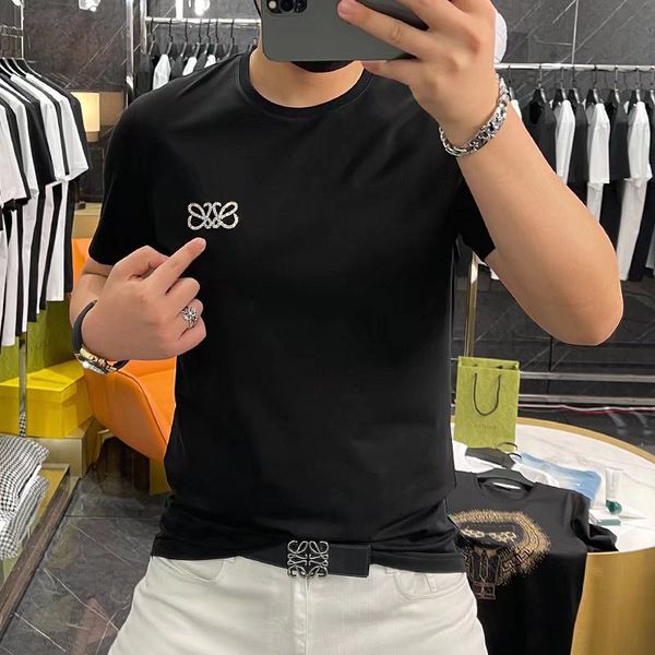 

luxury combed cotton short sleeve diamond fashion brand fashion slim fit t-shirt round neck fashion men's trend, White;black