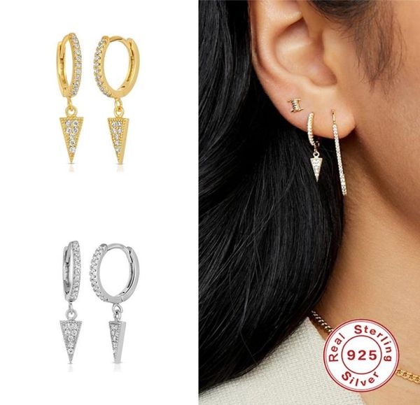 

romad triangular pendant earring for women 925 silver hoop earrings fashionable fine jewelry zircon pendientes brincos aretes hu7405422, Golden;silver