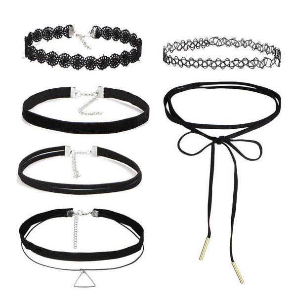 

10pcsset zircon gothic punk style velvet tattoo lace choker long black choker collar necklace pendant jewelry women party gift7570826, Silver