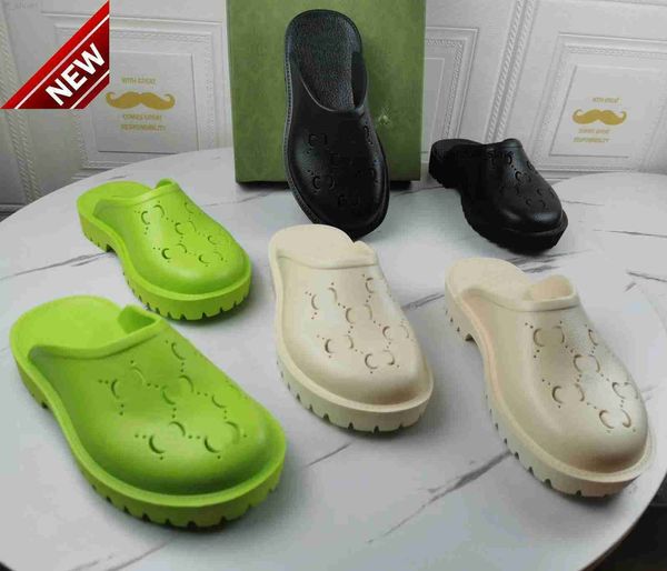 

hollow ggity men women shoes perforated slippers designers platform breathable sandal luxury wedge rubber flats cut-out slide carved beach, Black