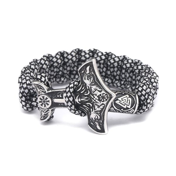 

nordic viking style braided paracord bracelet antique crows pattern thor's hammer charm bracelets, Golden;silver
