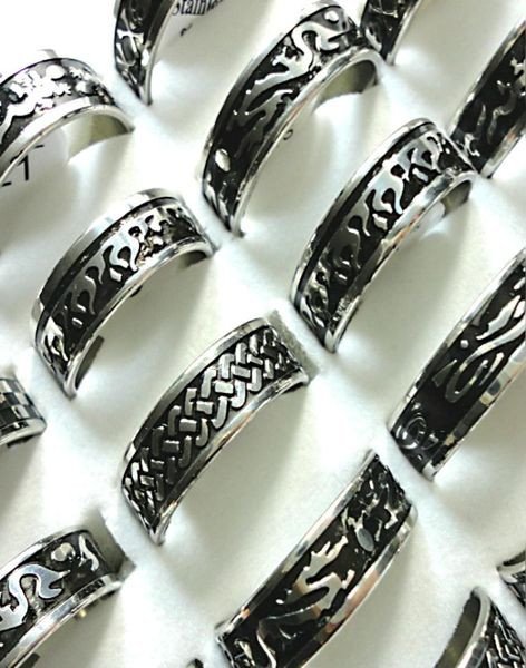 

15pcs fashion punk bump pattern black stainless steel rings for women and men whole jewelry lots lr0264261391, Silver