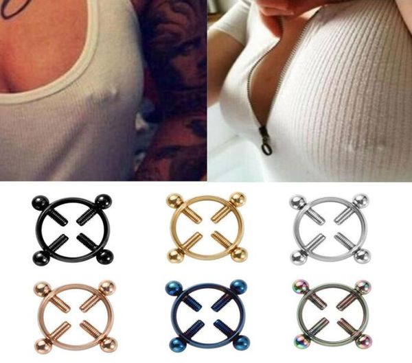 

screw nipple clamps piercings for women stainless steel fake breast jewelry non piercing ring shield8350446, Silver