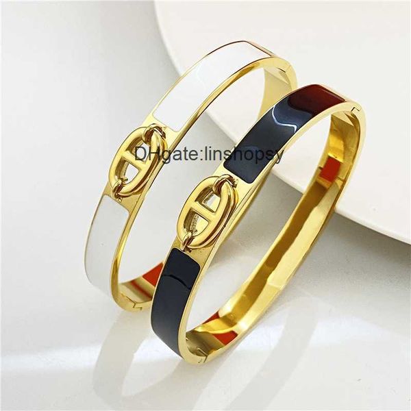 

aher mas designer luxury brand enamel bracelet h pig nose bracelet fashion versatile trend multicolor enamel drop glue bracelet, Black
