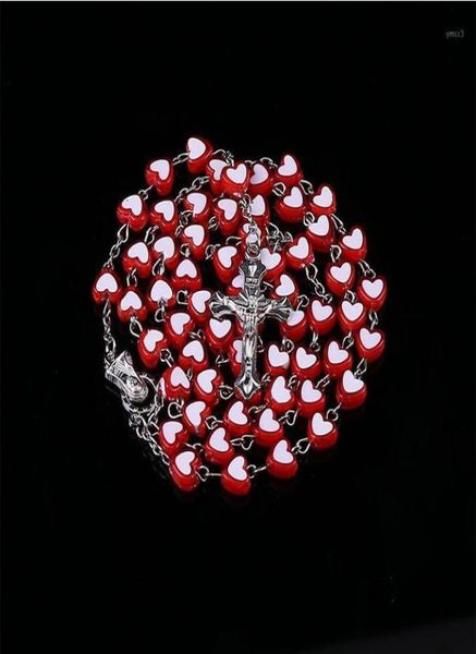 

heart shaped crystal catholic rosary necklace girl cross long chain maria center1pendant necklaces pendant5378094, Silver