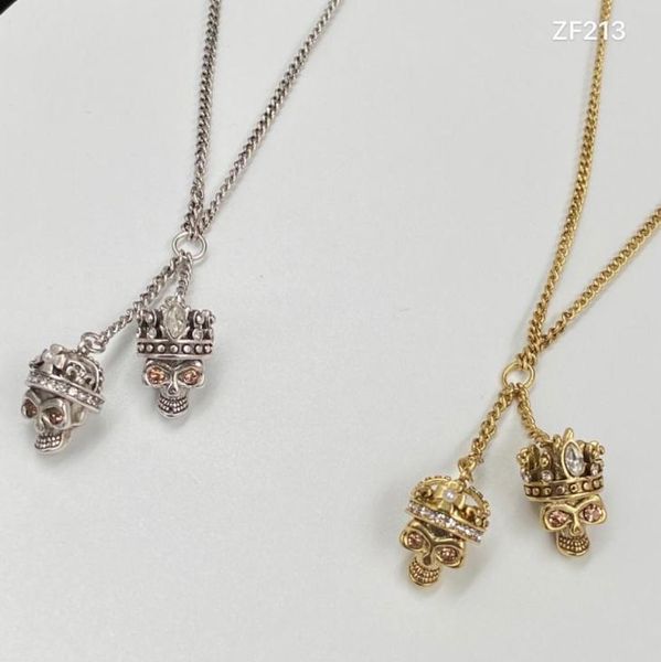 

new designed pendants crown skull with diamonds women necklace ear stud punk style ladies earring no11636612, Silver