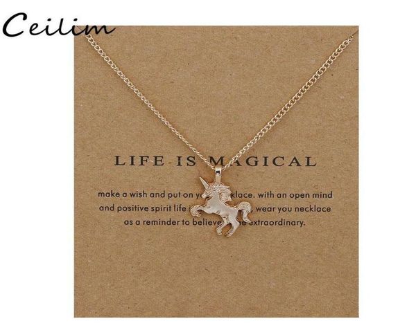 

new golden silver horse pendant necklace alloy chain pendant chocker necklace with card whole jewelry gift for women life is j7777542