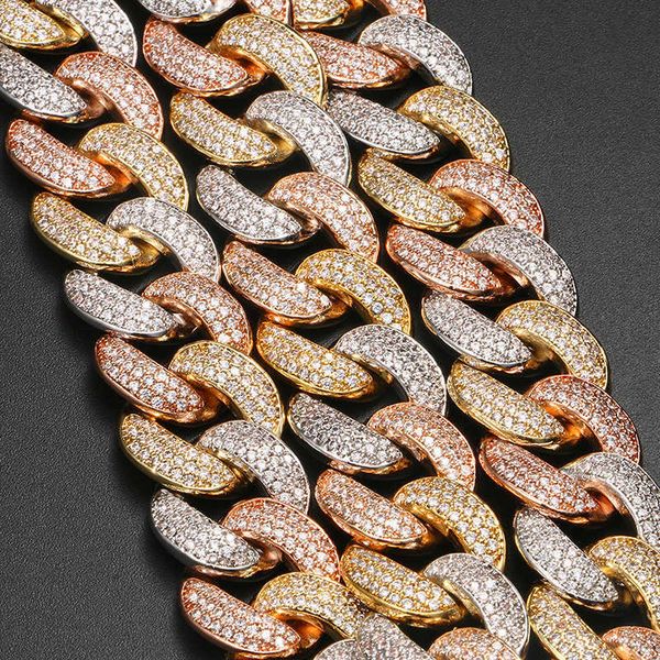 

18mm three color men's large cuban chain copper micro inlaid with zircon hip-hop necklace, Silver