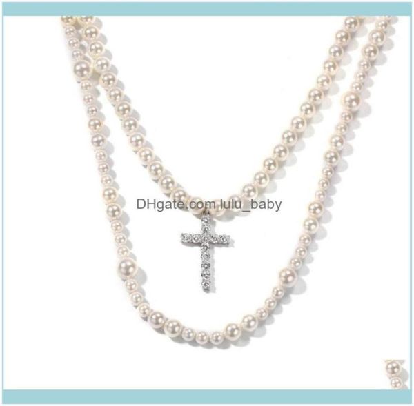 

chains necklaces pendants jewelrychains europe hip hop exaggeration cross 810mm pearl necklace pendant fashion out men and women 1353449, Silver