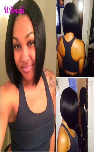 

short bob lace front wigs with baby hair straight glueless lace front human hair wigs for black women 13x4 remy brazilian hair wig2084907, Black;brown