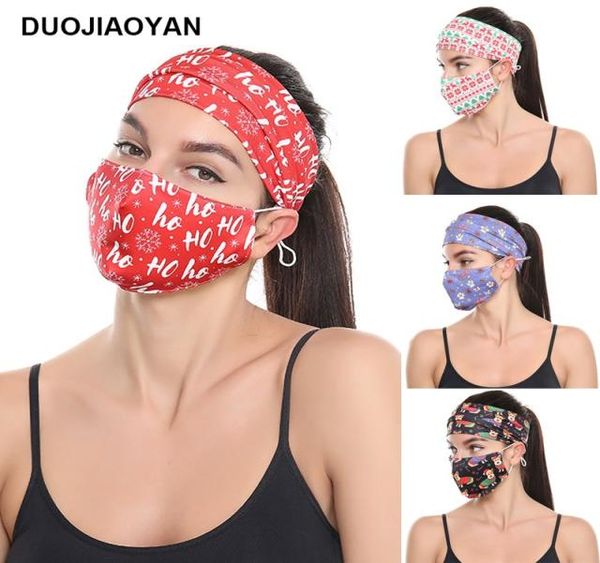 

christmas masks holder headbands with button fashion face mask christmas printed women sports yoga hair band6360470, Silver