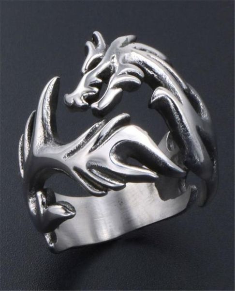 

316l stainless steel dragon ring men vintage chinese style fashion jewelry party gift classic 1265868065, Silver