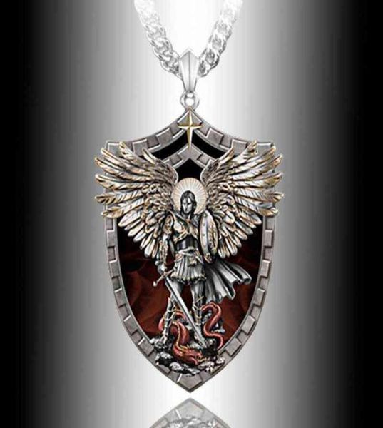 

exquisite fashion warrior guardian holy angel saint michael pendant necklace unique knight shield necklace anniversary gift g12067697546, Silver