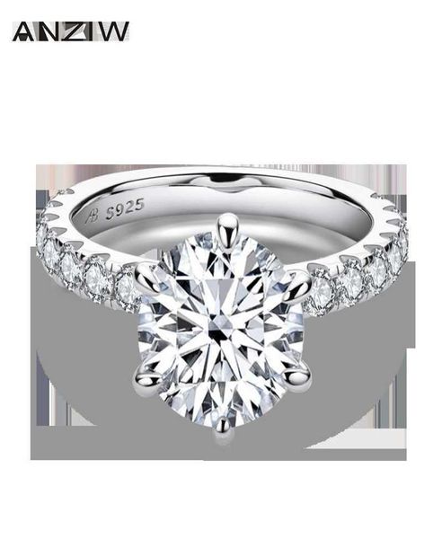 

anziw 925 sterling silver 4ct round cut ring for women 6 prongs simulated diamond engagement wedding band ring jewelry1403184, Golden;silver