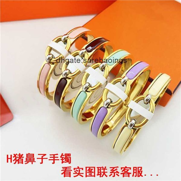 

aher mas designer luxury brand enamel bracelet h-button bracelet enamel color couple pig nose bracelet, Black