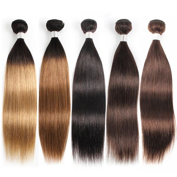 

1 bundle straight ombre t1b27 honey blonde 1b30 #2 #4 dark brown remy brazilian indian peruvian malaysian human hair weaves332z, Black