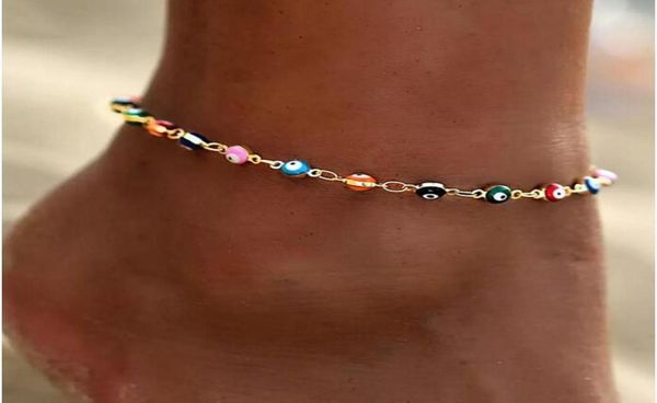 

colorful evil eye beads anklets for women gold silver color summer ocean beach ankle bracelet foot leg chain girls gift5089799, Red;blue
