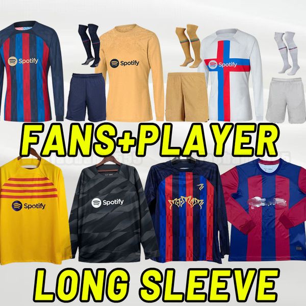 

ansu fati football soccer jerseys 22 23 24 memphis pedri adama ferran 2022 2023 2024 f. de jong dest shirt barcelones lewandowski long sleev, Black;yellow