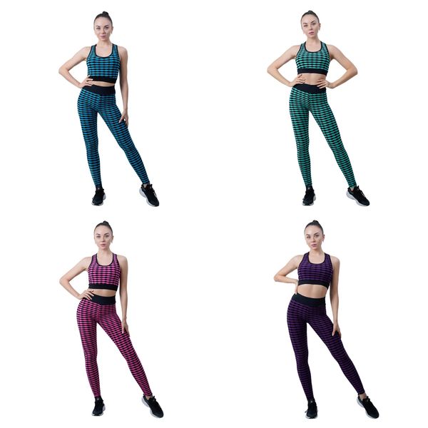

new jacquard yoga set tight bodybuilding hip stripe yoga bra high waist fitness leggings, White;red
