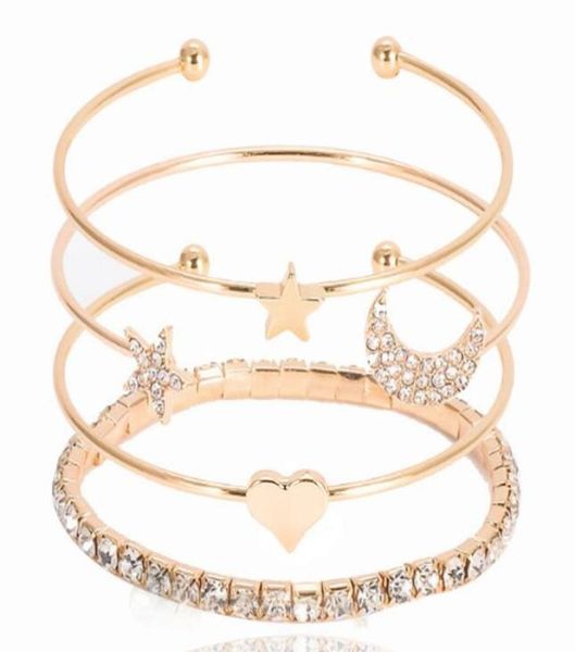 

4pcsset gold plated star heart moon bohemian bracelets bangle for diy fashion jewelry gift cr36 shipp3198636, Black