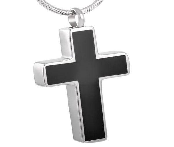 

ijd8355 black enameled simple cross pendant cremation ashes jewelry stainless steel urn ashes necklace with funnel5474281, Silver