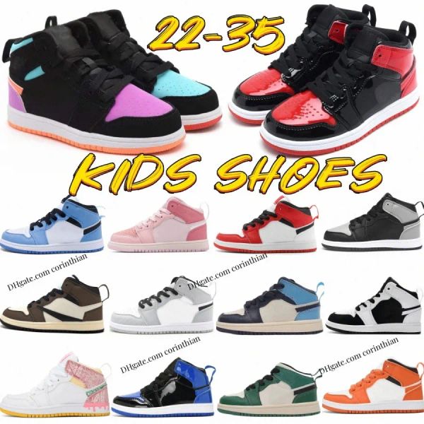 

kids shoes 1 basketball sneakers 1s high toddlers boys running shoe girls children sport trainers kid youth infants outdoor sneaker somv89p#, Black