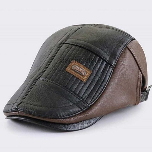 

newsboy hats mens adjustable pu leather newsboy cap contrast stitch flat cap cabbie leather beret flat cap gatsby driving fishing hat hkd230, Blue;gray