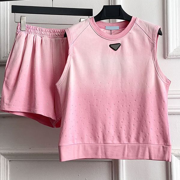 

designer vest shorts set women short pants triangle badge tanks woman summer cool sleeveless shorts, Black