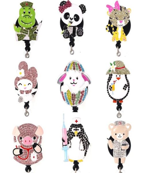 

new key rings medical cartoon retractable id badge reel name card holder with clip animal shape for nurse doctor gift4052379, Slivery;golden