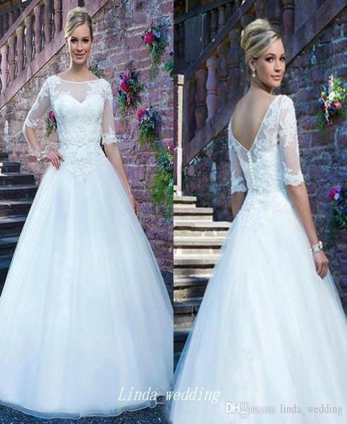 

2019 vintage arabic backless lace wedding dress aline garden sheer crew neck long bridal gown plus size custom made vestido1113681, White