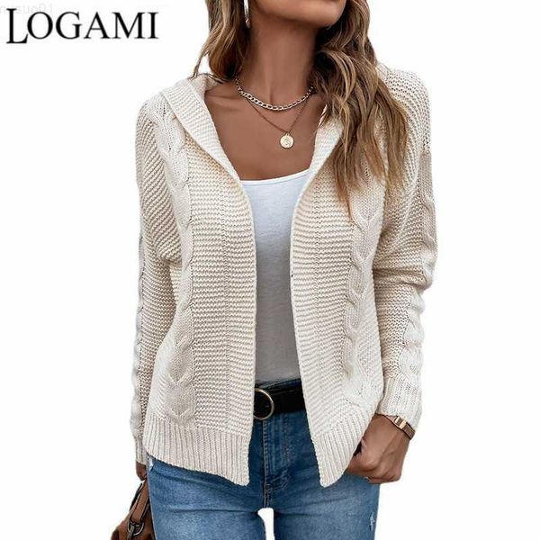 

women's sweaters logami women's knitwear 2022 fall/winter new hooded twist sweater women's cardigan l230718, White;black