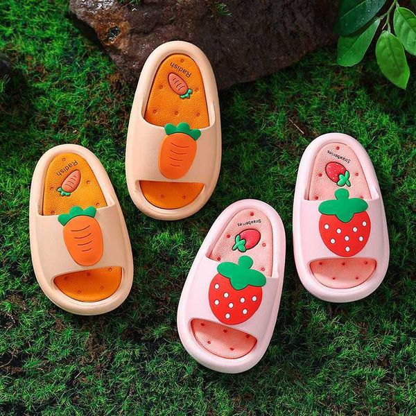 

slipper strawberry carrot little girl cute slippers children indoor anti-slip bath shoes outdoor sandals kids cartoon slippers for girl r230, Black;grey