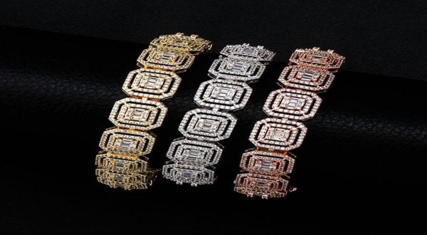 

charm 13mm personality bling tennis bracelet miami cuban chain fine new fashion iced out cubic zirconia rose gold hip hop jewelry 5912873, Golden;silver