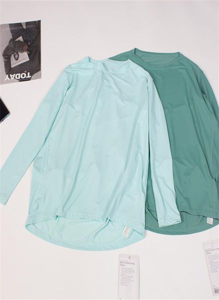 

ll women039s yoga long sleeve shirt blouse solid color back to action loose sports fitness round neck jogging sportswear breath4879614