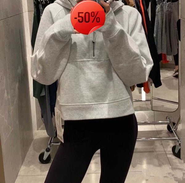 

lu scuba half zip hoodie womens yoga suit designer lulus hooded sweatshirt ladies gym sportswear outdoor sports jogging hoody advanced desig, Black