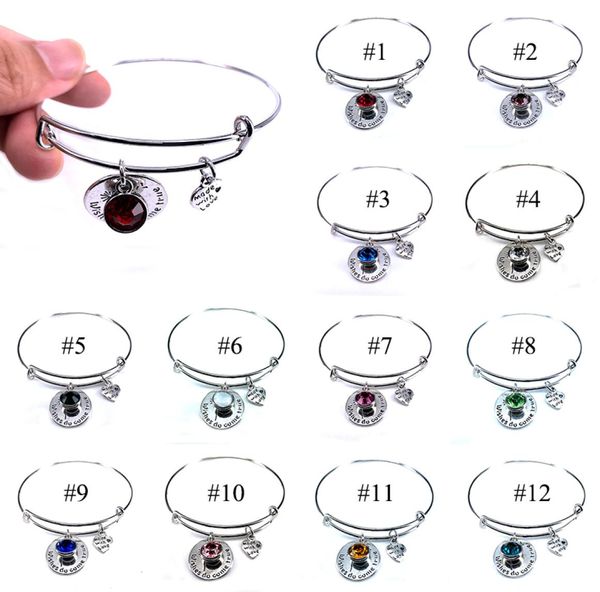 

birthstone charm bracelet for women fashion jewelry gift steel wire cuff bangle wish do come true cute made with love heart b181006689561, Golden;silver