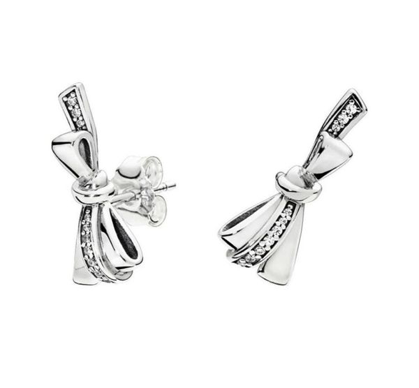 

real 925 sterling silver brilliant bows stud earring original box for p luxury designer women stud earrings set9471199, Golden;silver
