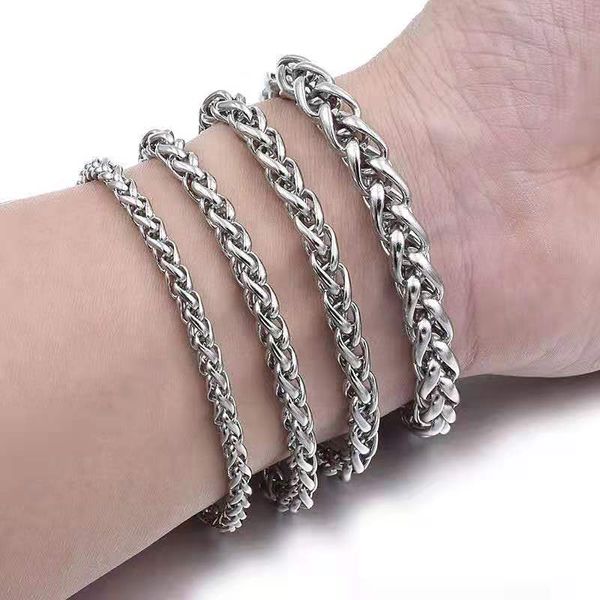 

stainless steel cuban chain bracelet for men women hip hop silver thick chain bracelets curb link hand chain bangle fashion jewelry 3mm 4mm, Black